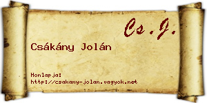 Csákány Jolán névjegykártya